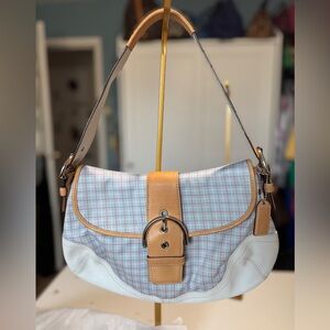 Coach Plaid Shoulder Bag in Tan and White pink Soho tartan Y2K